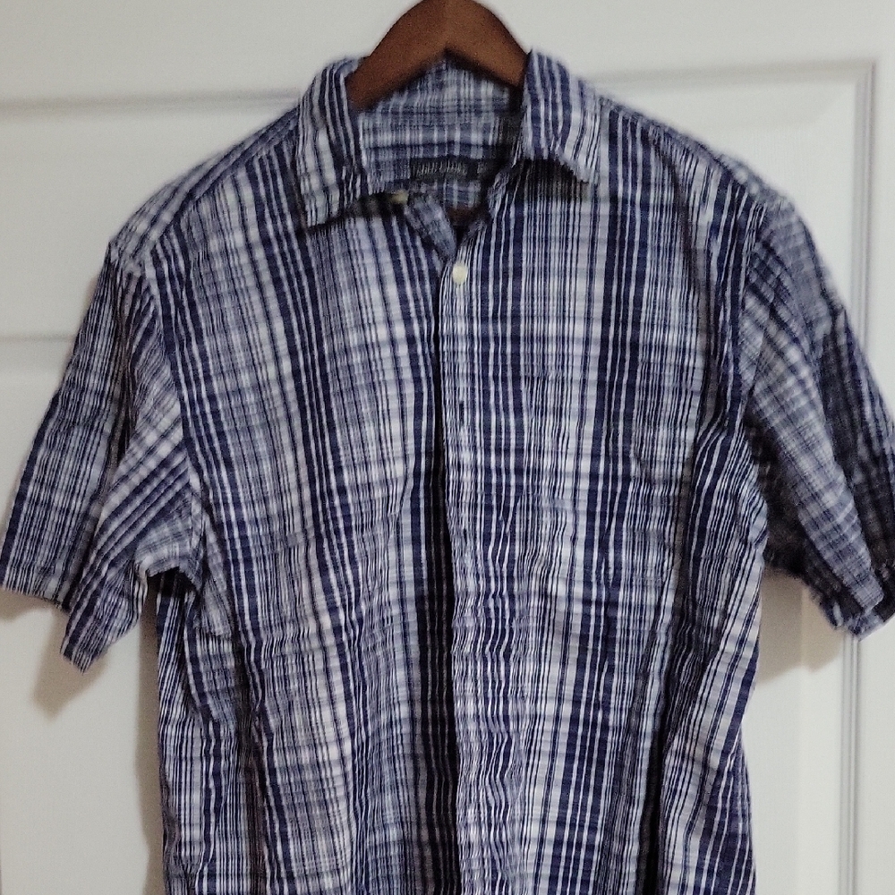 Nautica Navy and White Plaid Button Down Shirt